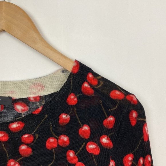 J.Crew S Cherry Print Tippi Sweater Black & Red 100% Merino Wool - Picture 4 of 12